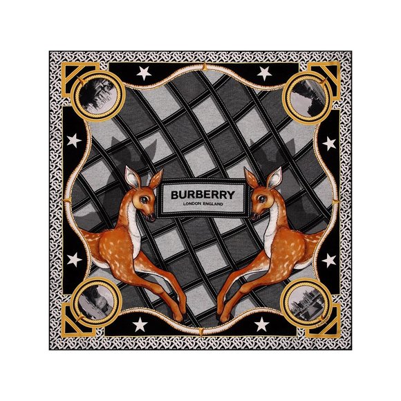 Burberry Unisex "DeeR" Multi-Color Logo Print 100% Silk Shawl Scarf - Picture 1 of 4